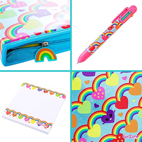 GirlZone Rainbow Jumbo Arts and Crafts Filled Stationery Pencil Case for Girls, Great Gift for Girls GirlZone