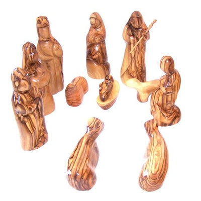 Standard Size Modern or Abstract Style Collectible Christmas Holiday Nativity Figurines Set. Hand-Carved in Bethlehem in Grade A Olive Wood