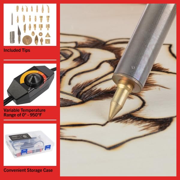 Stalwart 29-Piece 25W Wood Burning Kit with Tips, Red Stalwart