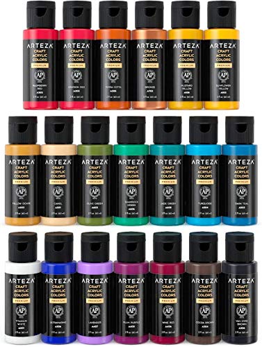 ARTEZA Craft, Set of 20 Vintage Tones, 2.02-oz/60 ml Bottles, Water-Based, Matte Finish, Acrylic Paint Set for Art & DIY Outdoor Projects on Glass, ARTEZA