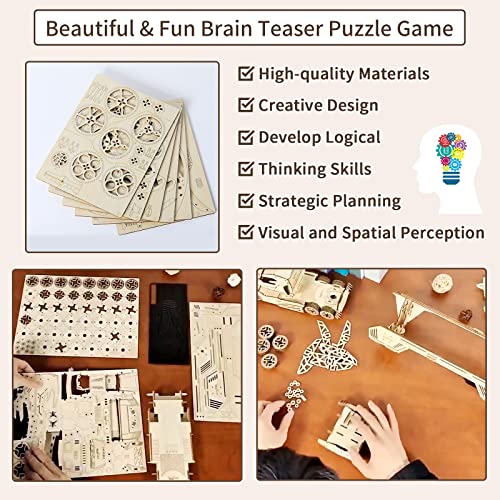 Hallisun 3D Wooden Puzzle for Adults, Wooden Red Wine Rack Mechanical Model Kit, DIY Funny Puzzle Handicraft Wood Craft Kit, Birthday Gift for Family Hallisun