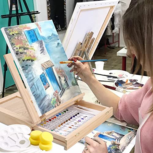 Painting Supplies Set, 49 Pieces Watercolor Painting Kit with Wooden Tabletop Easel, Includes Watercolor Paints, Brushes, Palette, Canvas Panels and VigorFun