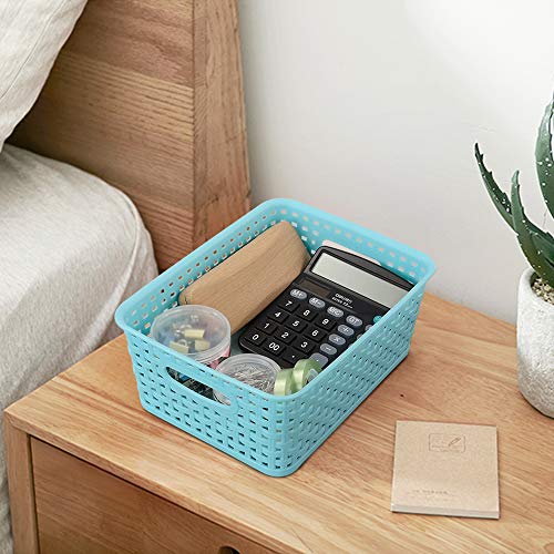 Rinboat Mixed Color Rectangle Storage Baskets, Plastic Weave Shelf Baskets, 6 Packs Rinboat