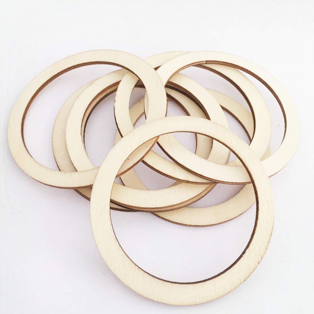 200pcs Flat Round Wood pnedant Unfinished Wood DIY Craft Decor Hollowed Wooden Slice Wood Wreath Ring Unfinished Wood Circles Floral Hoops Decor SUPVOX