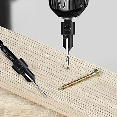 Countersink Drill Bit Set, 7-Piece Woodworking M2 Counterbore Taper Bits for #4, 6, 8, 10, 12, 14 Screws, 82-Degree Chamfer, ¼” Hex Shank, 2 Allen - WoodArtSupply