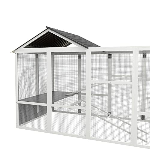 PawHut Wooden Chicken Coop Run for 6-10 Chickens, Hen House Add-On with Storage, Perches, 141.75" x 48" x 61", Gray PawHut