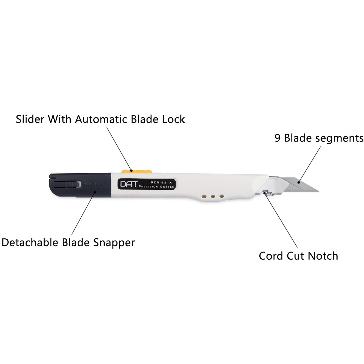 Utility Knife, DAT Series-X Portable Box Cutter, Fine Point Arts and Crafts Blade for Precision Cutting, with 10 Blade Pieces (White, 1 Cutter 10 DAT