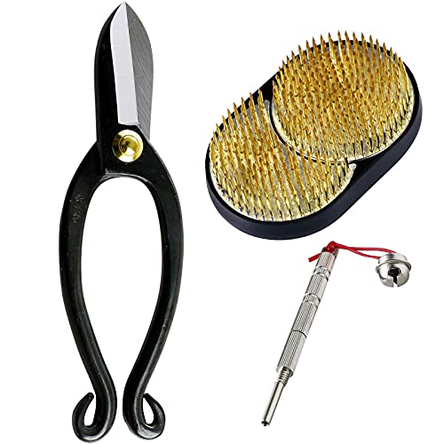Wazakura Made in Japan Ikebana for Beginners Tool Kit, Ikenobo Scissors, Sun and Moon Kenzan Holder, Cleaner, Flower Arrangement Set, Florist Shears Wazakura