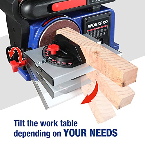 WORKPRO Belt Disc Sander, 4 in. x 36 in. Belt & 6 in. Disc Sander with 6pcs Sandpapers, Cast Iron Base for Sanding Woodworking, DIY Decoration WORKPRO