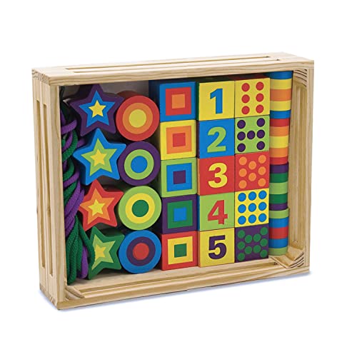 Melissa & Doug Deluxe Wooden Lacing Beads - Educational Activity With 27 Beads and 2 Laces - Beads For Toddlers, Fine Motor Skills Lacing Toys For Melissa & Doug