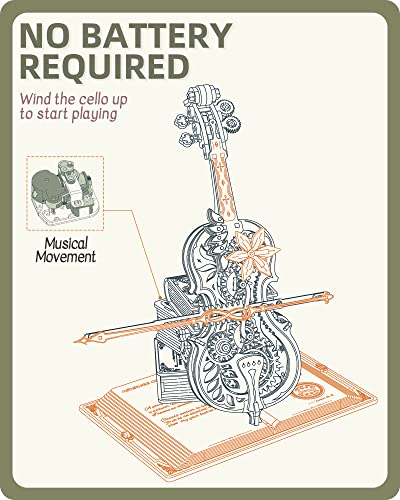 ROKR 3D Wooden Cello Music Box Kit – Creative Puzzle for Adults and Teens ROKR