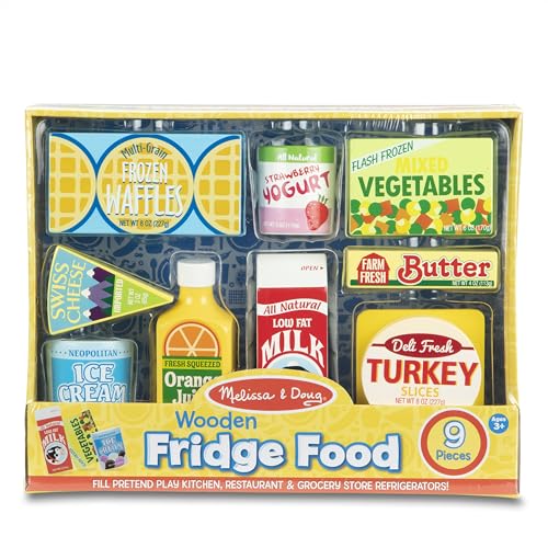 Melissa & Doug Fridge Food Wooden Play Food Set (9 pcs) - Pretend Play Kitchen Accessories, Play Food Sets For Kids Kitchen, Wooden Play Grocery Sets Melissa & Doug