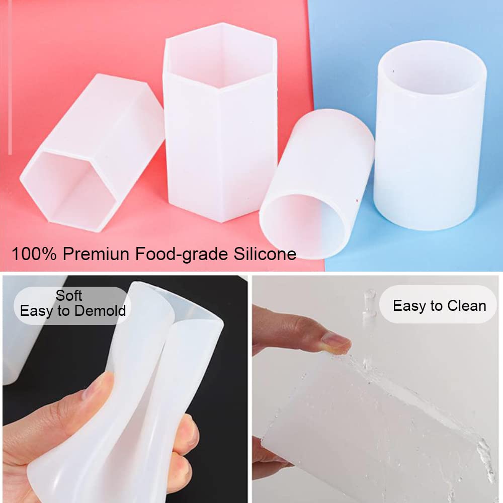 NICAVKIT 6Pcs Silicone Candle Molds Set for Candle Making, Bubble Pillar Candle Mold, 3D Hexagonal Cylinder Candle Mold, Silicone Mold for Soy Wax, NICAVKIT