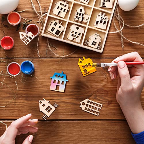 HEALLILY Wooden Stars for Crafts 45pcs Wooden House Shaped Embellishments Hanging Ornaments Unfinished Wood Cutouts Ornaments for Christmas Crafts HEALLILY