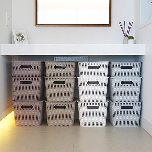 OLLIC Plastic Bins Large Storage with Lids | Korean Organizer Bin Basket Set for Organizing Baskets in Closet and Home (White, Large 4PK) OLLIC