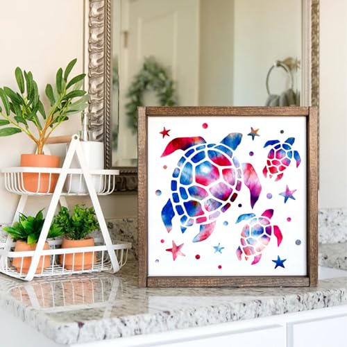 Ocean Stencils for Painting On Wood Turtle Seahorse Starfish Jellyfish Templates for Art Crafts Plastic Reusable Wood Burning Stencils for Wall Pkqon