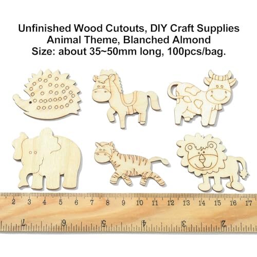 Stiesy 100 Pcs Unfinished Wooden Animal Cutouts Wood Cutout Blank Lion Elephant Shape Wooden Ornament for DIY Craft Supplies Party Decoration Stiesy