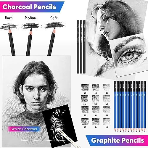 Art Supplies for Adults Kids, 81-Pack Pro Art Kit School Drawing Supplies Pencil Set, Sketch Book, Sketching Pencils Kits, Graphite Pencils, Charcoal Taotree