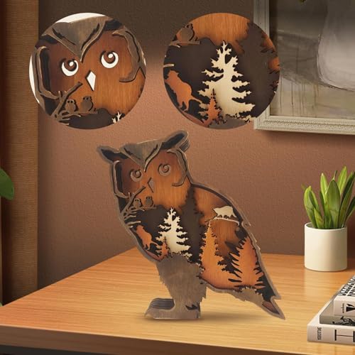 Creative 3D Wooden Owl Lamp - Warm LED Night Light for Home Décor and Gift Ideas Drawelry