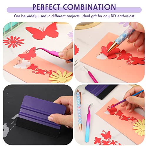 4 Pcs Pin Pen Weeding Tool, Craft Vinyl Weeding Tool Kit, Includes Air Release Pen, Vinyl Squeegee Vinyl Tweezers Weeders Adhesive Film HTV Vinyl for Laumoi