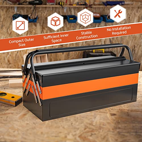Nightcore 27” x 21” x 8.5” Metal Tool Box, 5-Tray Cantilever Tool Box with 3 Levels Fold Out Organizer Storage, Portable Folding Tool Organizer with Generic