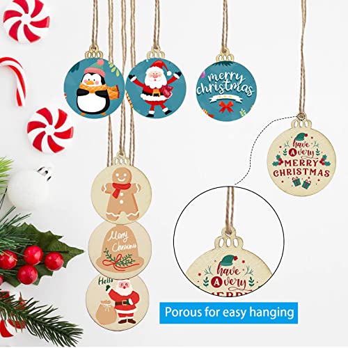 LEBERY 50Pcs Wooden Christmas Ornaments Unfinished Natural Wood Slices Predrilled Wooden Christmas Cutouts for Crafts to Paint DIY Centerpieces LEBERY