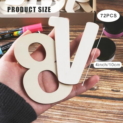 Focal20 Wooden Letters 4 Inch for Crafts Unfinished Wood Letters 4 inch and Numbers Set Small Wooden Alphabet Letters for DIY Painting Arts Home Focal20