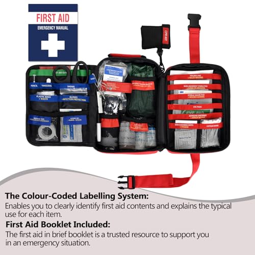 Comprehensive First Aid Kits -Labeled Compartments Trauma Kits, Compact Emergency Kits for Car, Boats, Camping, Hurricanes and Outdoor Emergencies, Besst Survivor
