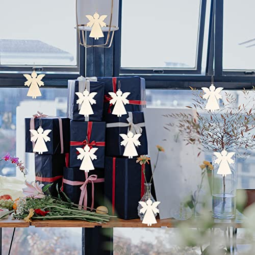Angel Shape Wooden Christmas Blank Wood with Twines Art Unfinished Ornaments for Christmas Wedding Birthday Party Christmas Thanksgiving Day Zontween