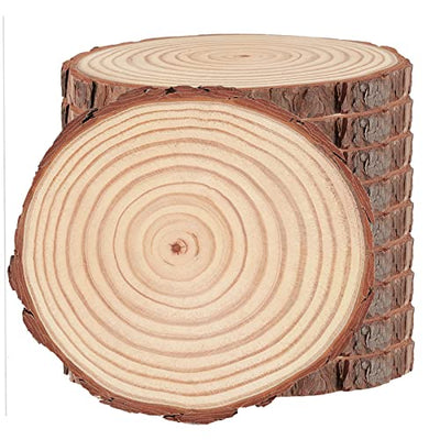 SOUJAP 10 Pcs 7-8 Inch Natural Wood Slices, Unfinished Wood Slices with Tree Barks, Wooden Circles for Crafts, DIY Arts, Rustic Wedding Decorations,