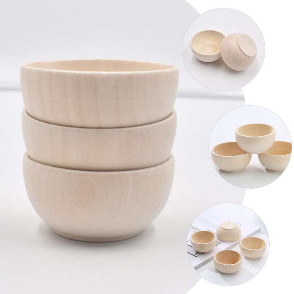 SEWACC 5pcs Wooden Bowls Unfinished Bowls Unpainted Wooden Bowls Serving Bowl Wood Crafts Bowls Pinch Bowls for Fruits Salad Cereal SEWACC