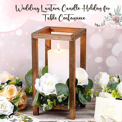 Soaoo 24 Pcs Wooden Candle Lantern Wedding Centerpiece for Table Rustic Wood Lantern Candle Holder Farmhouse Candle Lantern for Christmas Soaoo