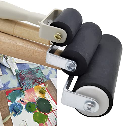 3 Pack Rubber Brayer Roller,1.4/2.4/4 Inch Hard Rubber Brayer Rollers,Art Craft Roller for Printmaking,Ink,Wallpapers Stamping Gluing WoodArtSupply