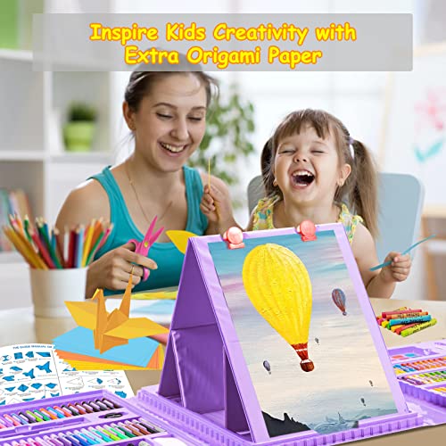 Art Supplies, 272 Pack Art Set Drawing Kit for Girls Boys Teens Artist, Deluxe Gift Art Box with Trifold Easel, Origami Paper, Coloring Pad, Drawing POPYOLA