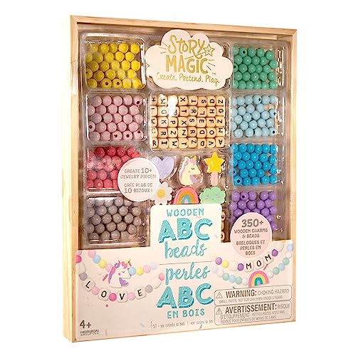 Story Magic Wooden ABC Bead Kit, Premium Wood Jewelry Making Kit, 350+ Wooden Beads & Charms for Beading Bracelets, Great for Playdates & Sleepovers, Story Magic