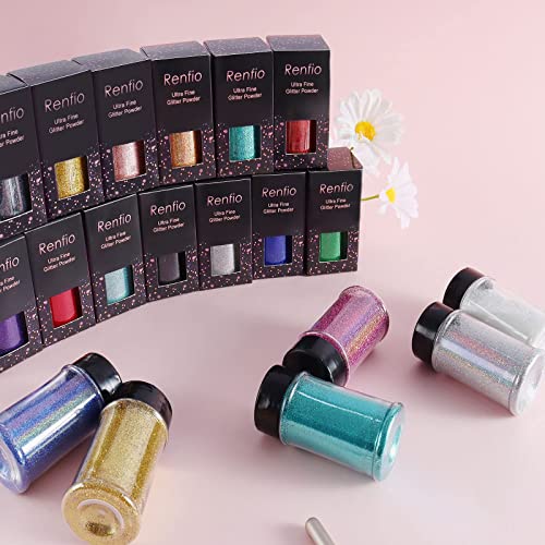 Renfio Ultra Fine Glitter Powder Metallic Resin Glitter 1.75 Oz (50g) PET Flakes Crafts Sequins 1/128" 0.008" 0.2mm Epoxy Chips Flakes for Tumblers Renfio