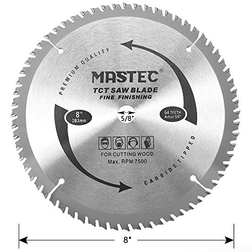 MASTEC 8 Inch 64 Tooth Circular Saw Blade Anti Kickback Tooth for Wood Cutting with 5/8-Inch Arbor MASTEC
