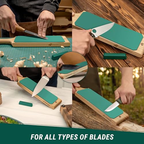 BeaverCraft Leather Strop for Knife Sharpening with Stropping Compound Knife Strop Kit LS1P1 -Stropping Leather Knife Sharpener - Stropping Kit BeaverCraft