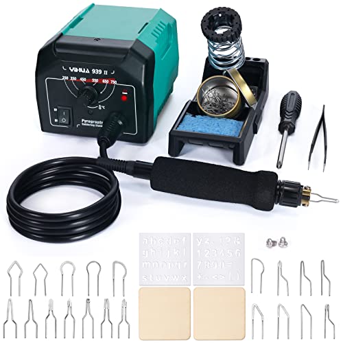 YIHUA 939-II Wood Burning Kit Station (Green) bundle with YIHUA 930-IV Pyrography Pen Temperature Adjustable with 20 Wire Nibs, 10 Solid Points, YIHUA