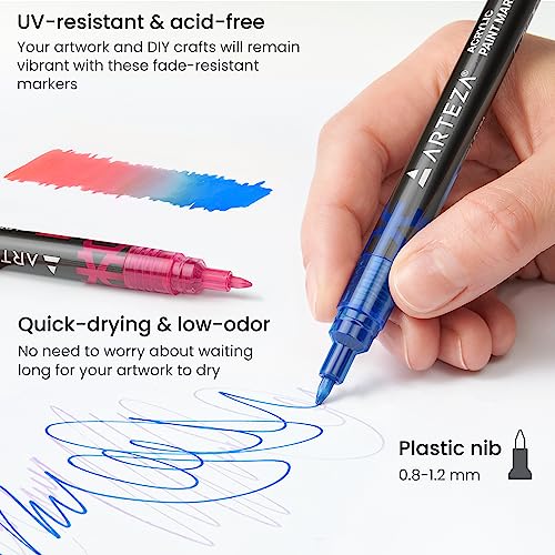 Arteza Acrylic Paint Markers, Set of 40 Acrylic Paint Pens in Assorted Colors, Art & Craft Supplies for Glass, Pottery, Ceramic, Rock, Canvas ARTEZA