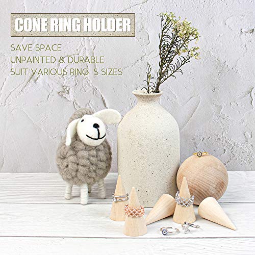Framendino, 10 Pack Natural Wood Cone Ring Holder Finger Jewelry Display Stand Organizer DIY Craft Wooden Cone (Vertical Shaped) Framendino