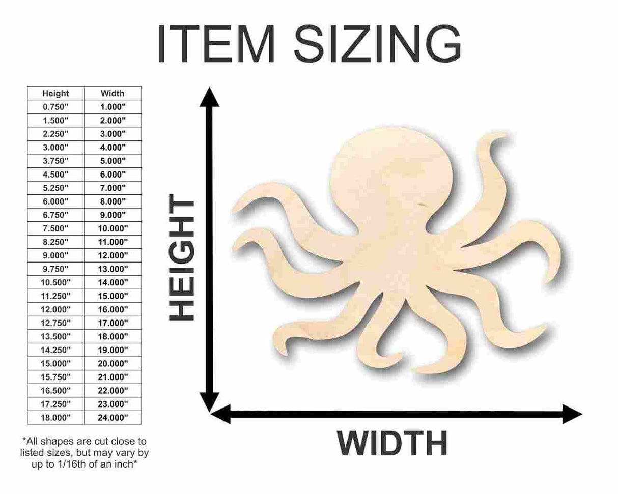 Unfinished Wood Octopus Shape - Ocean - Craft - up to 24" DIY 12" / 1/8" 24 Hour Crafts