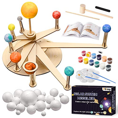Pllieay Solar System Model Foam Ball Kit Includes 12 Color Pigments, Palette, 18PCS Mixed Sized Polystyrene Spheres Balls, Toothpick Flag, Painting