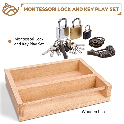 Woodtoe Montessori Lock and Key Toy Set for Kids, Educational Lock Set Keys, Wooden Learning Montessori Materials for 3 4 5 6 Toddlers, Preschool, Woodtoe