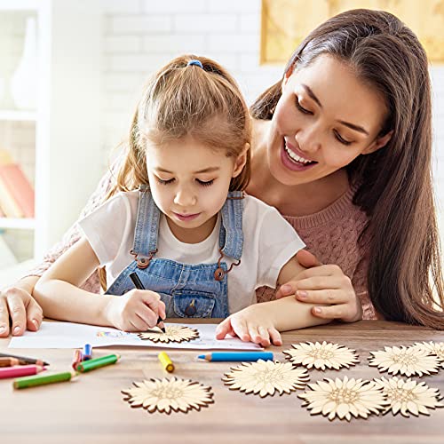 EXCEART 10 Pcs Unfinished Sunflower Wood Cutout Blank Wood Sunflower Slice with Twine for DIY Craft Spring EXCEART