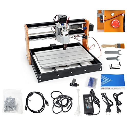 CNCTOPBAOS Upgrade 3018 Pro CNC Router Machine Kit,with Limit Switches & Emergency Stop,3018-PRO DIY Mini GRBL Control 3 Axis Milling Machine,Wood CNCTOPBAOS
