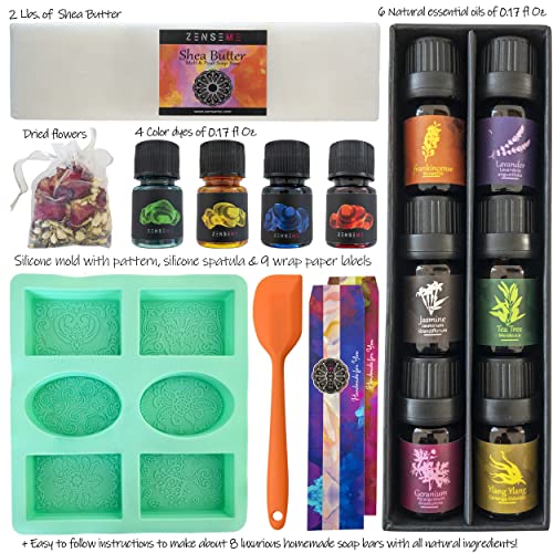 Soap Making Kit for Adults, Make Your Own Soap with Melt and Pour diy Natural Soap supplies; 6 Essential Oils, Silicone Soap Mold, Spoon, Dried ZenseMe