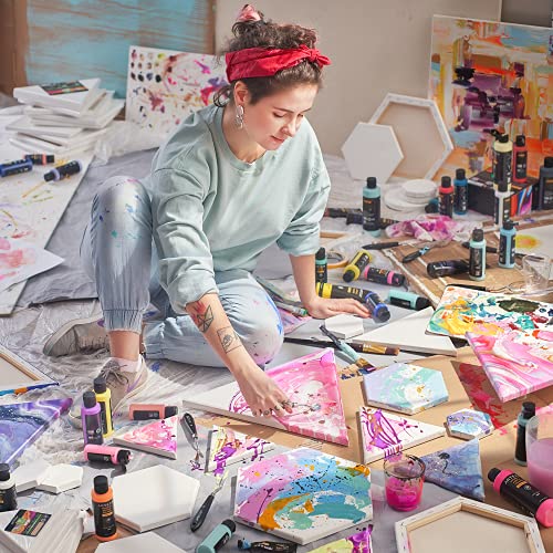 Arteza Paint Canvases for Painting, 9 Pack, 6 inches, Hexagonal Blank Canvas Bulk, 100% Cotton Stretched Canvas, 8 oz Gesso-Primed, Pine Wood Frame, ARTEZA