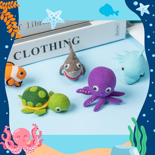 WATINC Set of 5 Sea Wool Needle Felting Kit, Ocean Animals Doll Making Wool Needle Felting Starter Kit, DIY 5 Unique Designs Needle Felting Craft WATINC