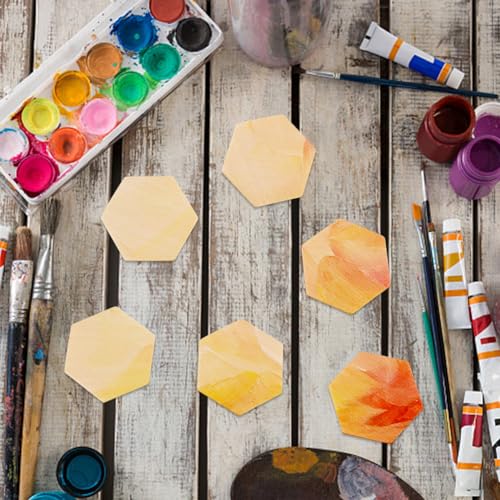 OLYCRAFT 100PCS Hexagon Wood Pieces Unfinished Wood Hexagon Pieces 1.5x1.3x0.2 Inch Natural Wood Hexagon Cutout Wood Hexagon Blank Slices for DIY OLYCRAFT